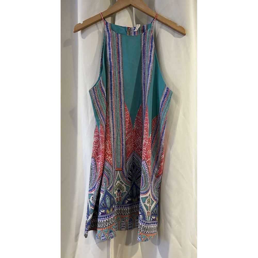Tyche Halter Dress Womens Size L Boho Mini Sleeveless Green Blue Pink Small